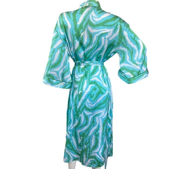 New Diane Von Furstenberg Women's Long Satin Disco Zebra Green Robe XS - Picture 5 of 8